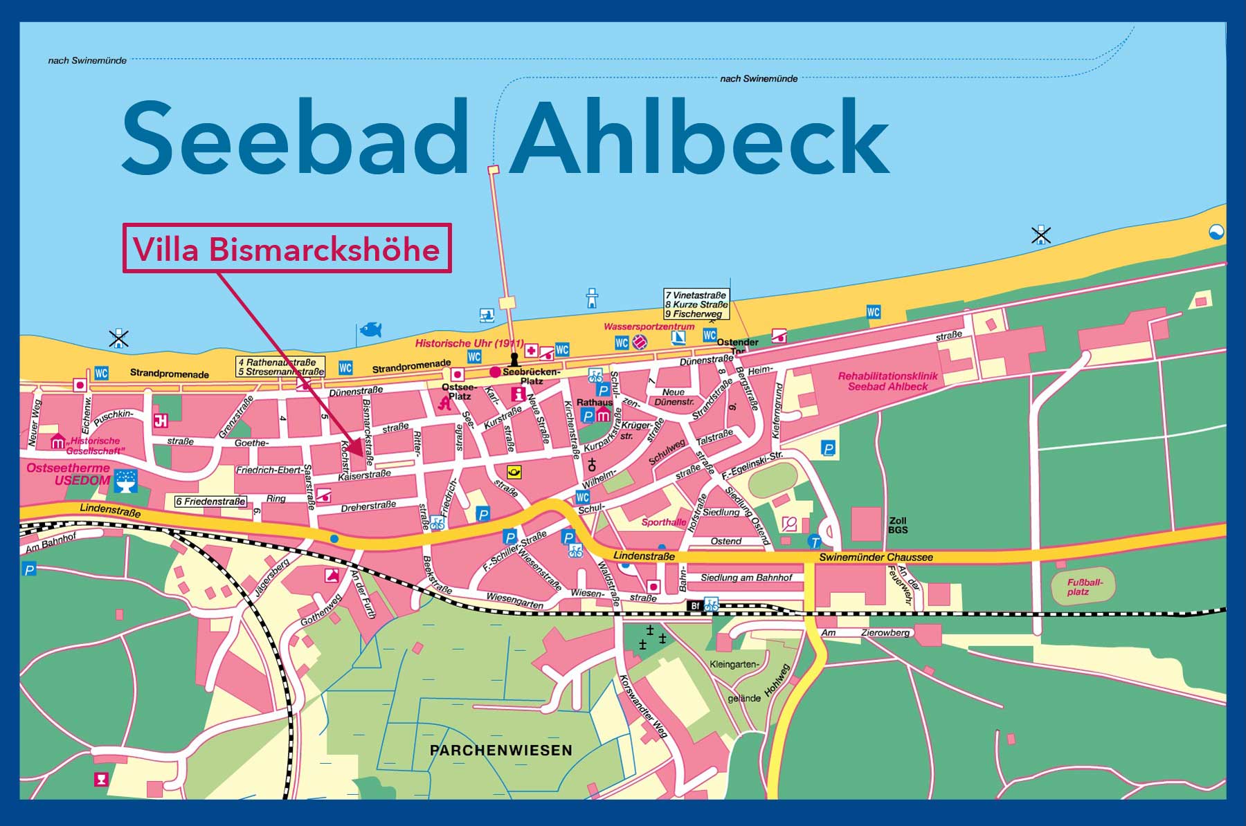 Stadtplan Ahlbeck – Villa Bismarckshöhe im Seebad Ahlbeck auf Usedom